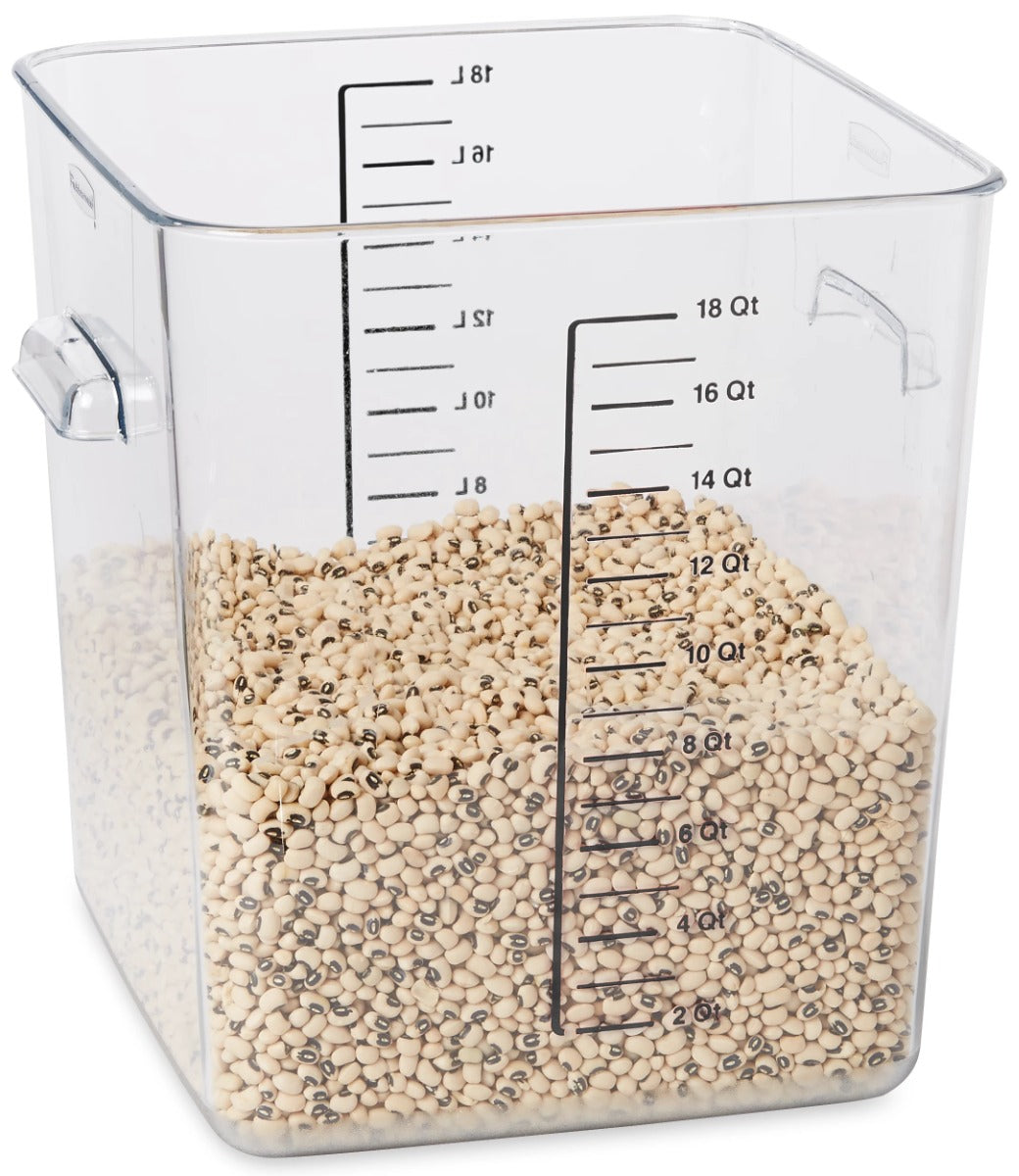 Rubbermaid FG631800CLR Space Saving Plastic Square Food Storage Container with Liter and Qt Graduations 18 Qt. - Clear