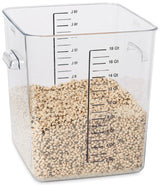Rubbermaid FG631800CLR Space Saving Plastic Square Food Storage Container with Liter and Qt Graduations 18 Qt. - Clear