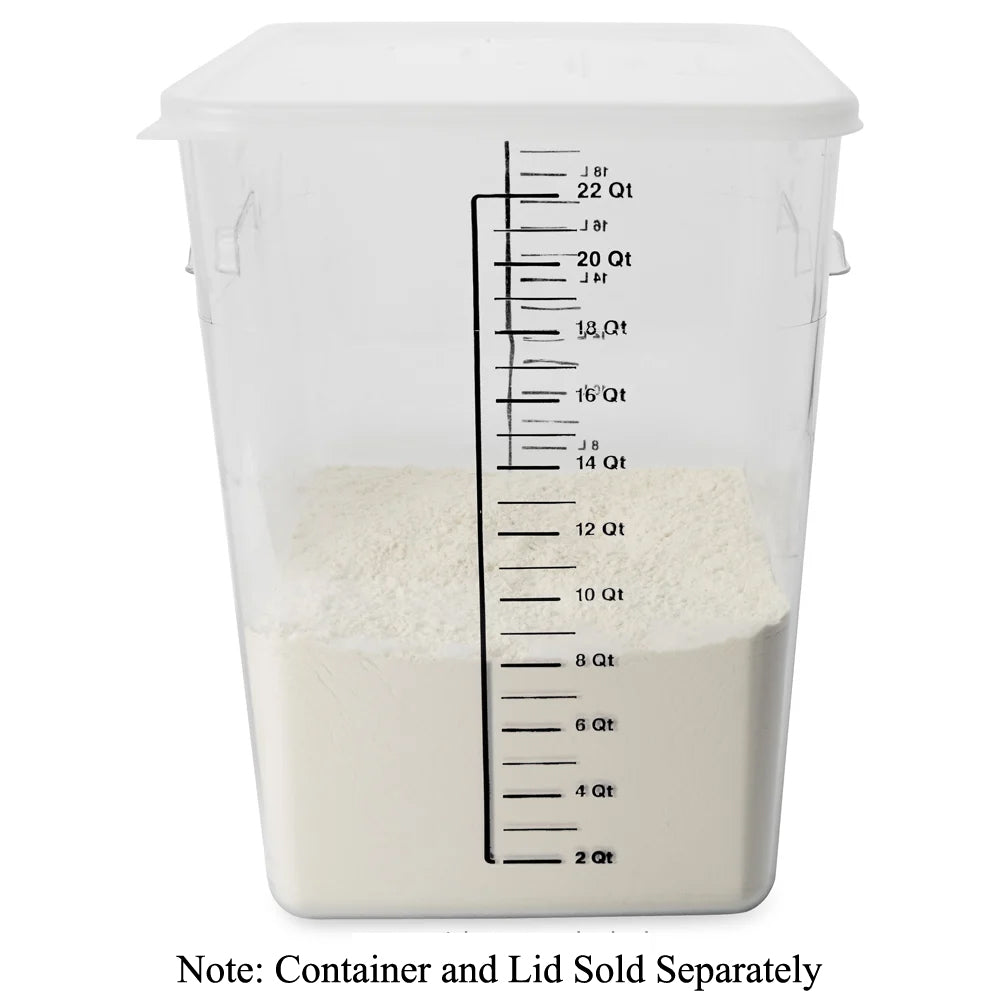 Rubbermaid FG632200CLR Plastic Space-Saving Square Food Storage Container with Liter and Qt. Gradations 22 qt. - Clear