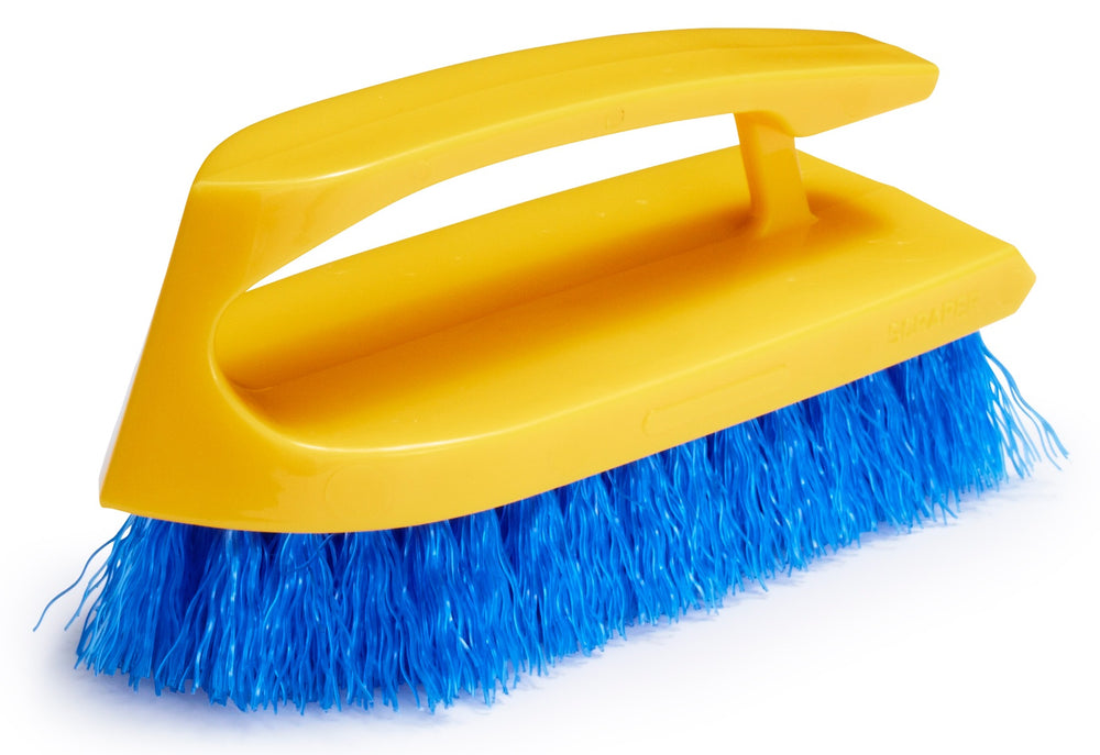 Rubbermaid FG648200COBLT Iron Handle Scrub Brush with Cobalt Blue Polypropylene Bristles and Yellow Plastic Block 6"L
