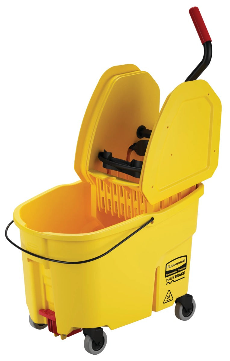Rubbermaid FG757688YEL WaveBrake Down-Press Bucket and Wringer with Drain 44 Qt. - Yellow