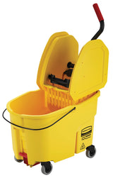 Rubbermaid FG757688YEL WaveBrake Down-Press Bucket and Wringer with Drain 44 Qt. - Yellow