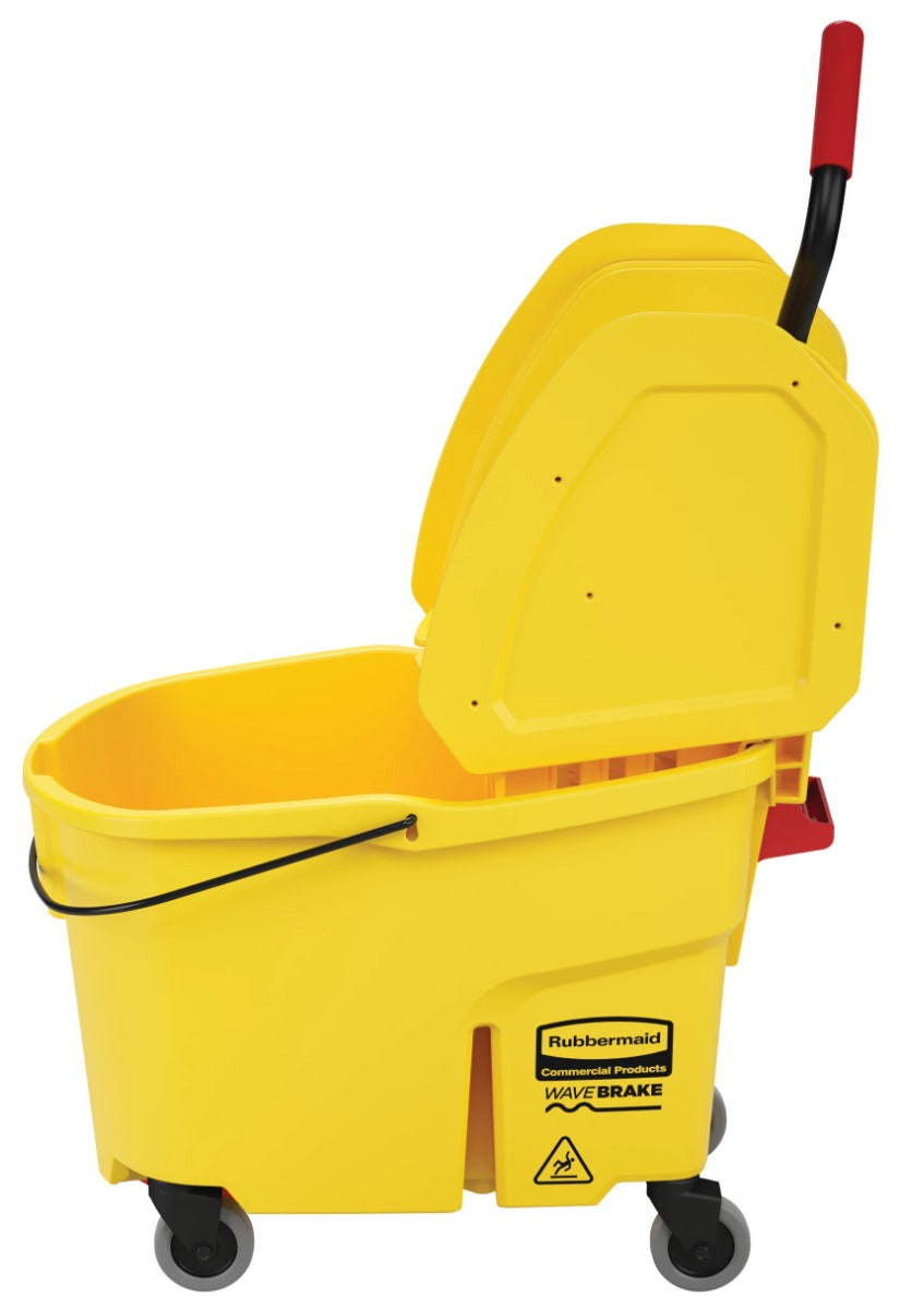 Rubbermaid FG757688YEL WaveBrake Down-Press Bucket and Wringer with Drain 44 Qt. - Yellow