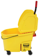 Rubbermaid FG757688YEL WaveBrake Down-Press Bucket and Wringer with Drain 44 Qt. - Yellow