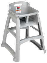 Rubbermaid FG780508PLAT Sturdy Chair Stackable Plastic High Chair / Youth Seat with Waist Strap & Wheels - Platinum - Assembled