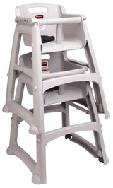 Rubbermaid FG780508PLAT Sturdy Chair Stackable Plastic High Chair / Youth Seat with Waist Strap & Wheels - Platinum - Assembled