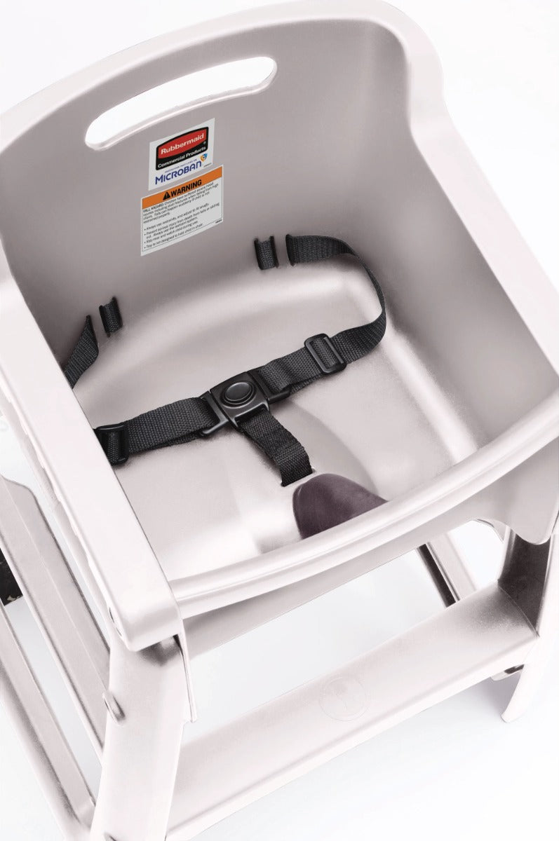Rubbermaid FG780508PLAT Sturdy Chair Stackable Plastic High Chair / Youth Seat with Waist Strap & Wheels - Platinum - Assembled