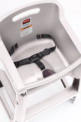 Rubbermaid FG780508PLAT Sturdy Chair Stackable Plastic High Chair / Youth Seat with Waist Strap & Wheels - Platinum - Assembled