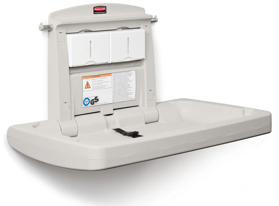 Rubbermaid FG781888LPLAT Wall-Mounted Horizontal Baby Changing Station - Platinum