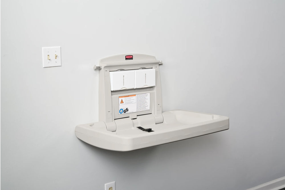 Rubbermaid FG781888LPLAT Wall-Mounted Horizontal Baby Changing Station - Platinum