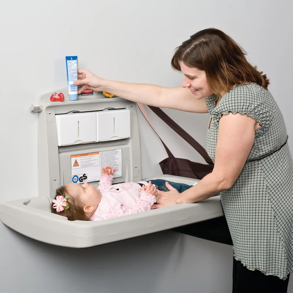 Rubbermaid FG781888LPLAT Wall-Mounted Horizontal Baby Changing Station - Platinum