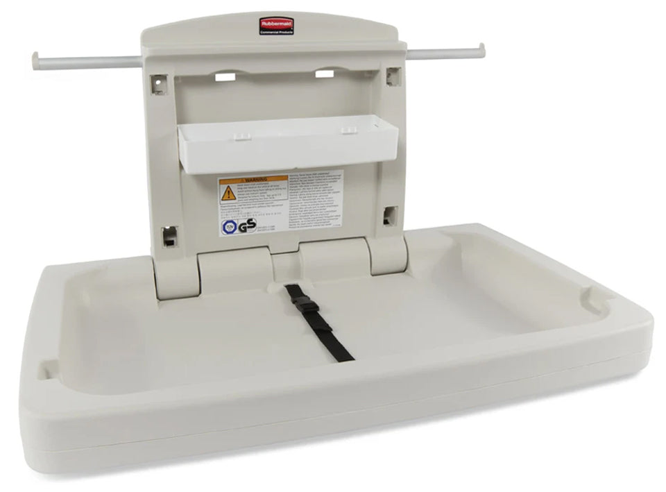 Rubbermaid FG781888LPLAT Wall-Mounted Horizontal Baby Changing Station - Platinum