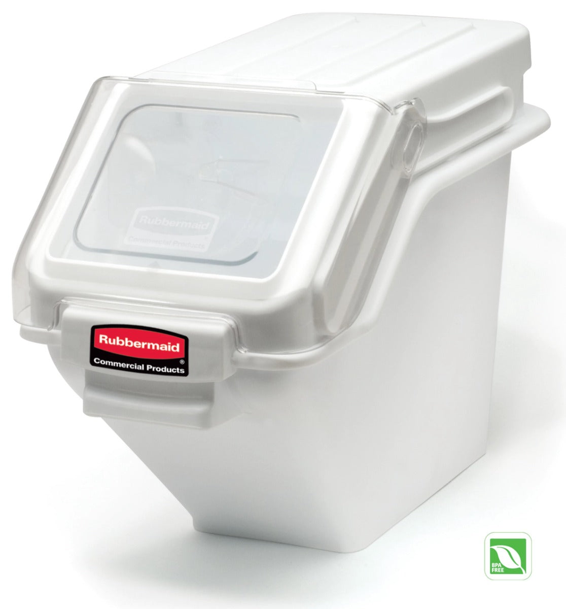 Rubbermaid FG9G5700WHT ProSave Safety Storage Shelf Ingredient Bin with Sliding Lid & Scoop - 6.3 Gallon / 100 Cup Capacity