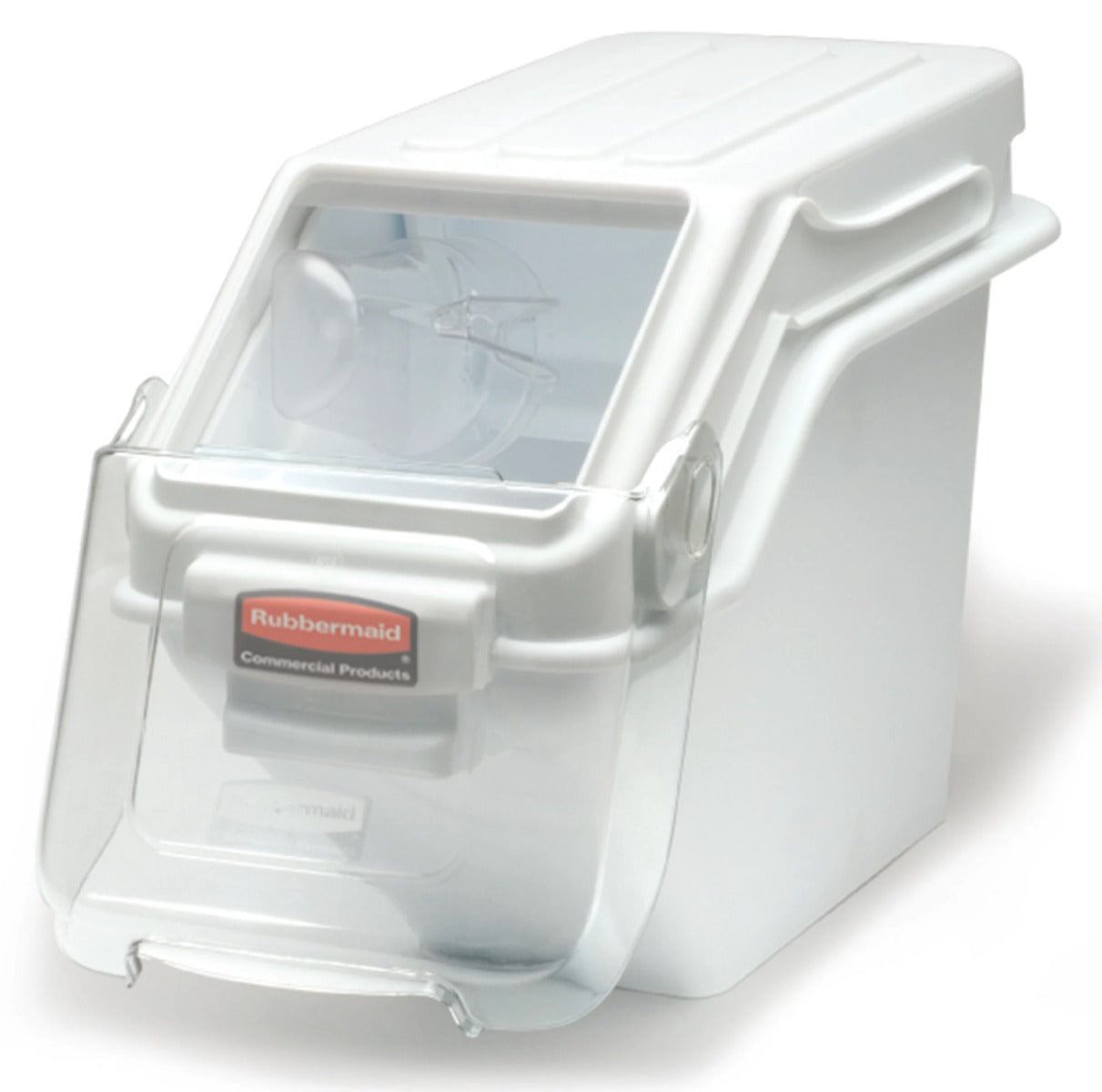 Rubbermaid FG9G5700WHT ProSave Safety Storage Shelf Ingredient Bin with Sliding Lid & Scoop - 6.3 Gallon / 100 Cup Capacity