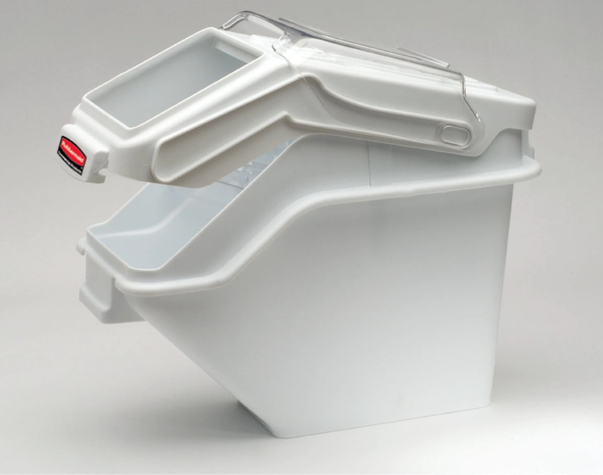 Rubbermaid FG9G5700WHT ProSave Safety Storage Shelf Ingredient Bin with Sliding Lid & Scoop - 6.3 Gallon / 100 Cup Capacity