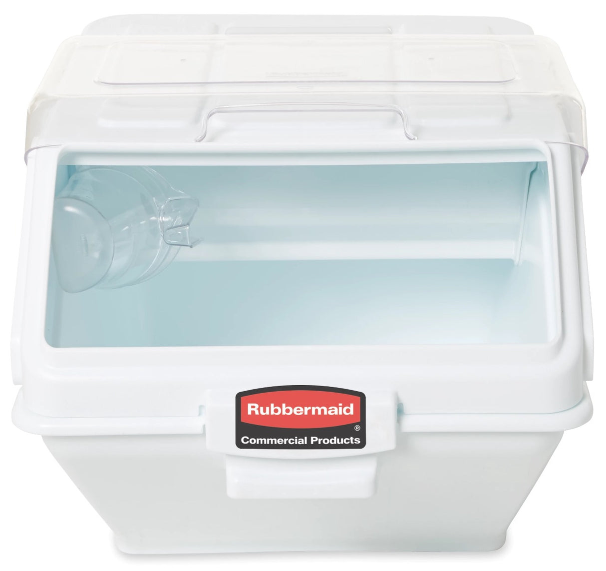 Rubbermaid FG9G5800WHT ProSave Safety Storage Shelf Ingredient Bin with Sliding Lid & Scoop - 12.6 Gallon / 200 Cup Capacity