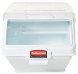 Rubbermaid FG9G5800WHT ProSave Safety Storage Shelf Ingredient Bin with Sliding Lid & Scoop - 12.6 Gallon / 200 Cup Capacity