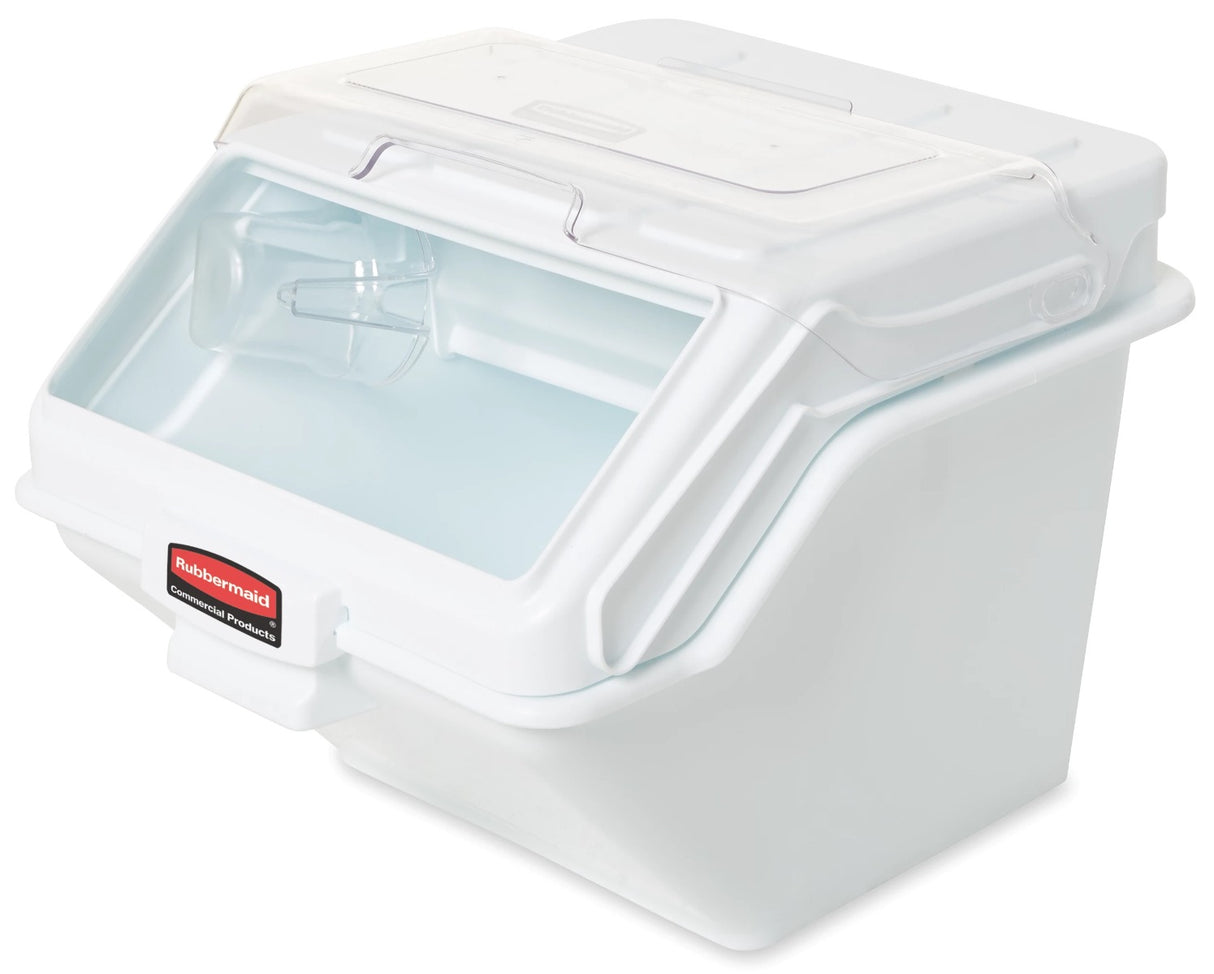 Rubbermaid FG9G5800WHT ProSave Safety Storage Shelf Ingredient Bin with Sliding Lid & Scoop - 12.6 Gallon / 200 Cup Capacity