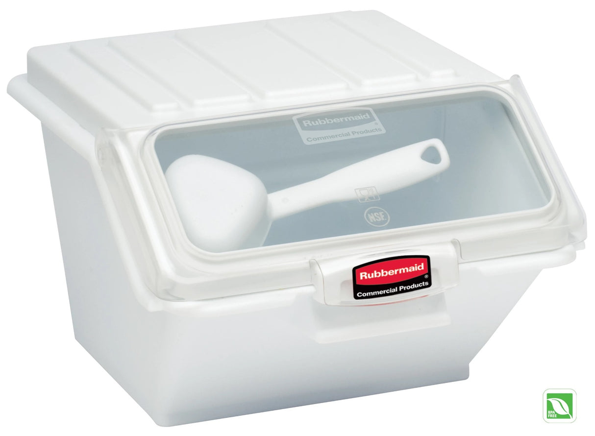 Rubbermaid FG9G6000WHT ProSave Safety Storage Shelf Ingredient Bin with Sliding Lid & Scoop - 2.6 Gallon / 40 Cup Capacity