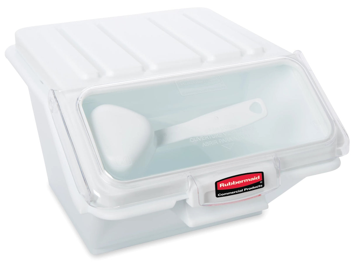 Rubbermaid FG9G6000WHT ProSave Safety Storage Shelf Ingredient Bin with Sliding Lid & Scoop - 2.6 Gallon / 40 Cup Capacity