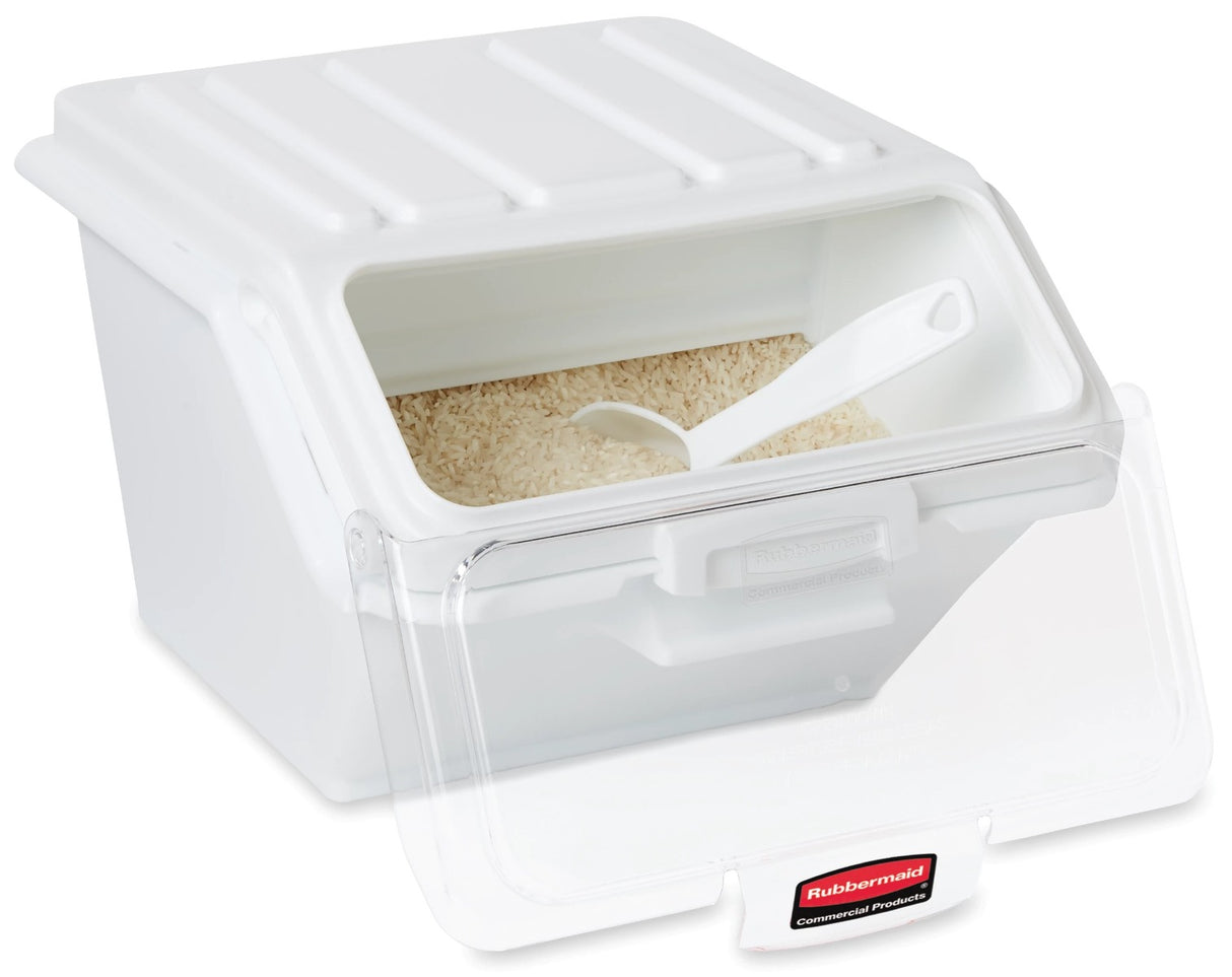 Rubbermaid FG9G6000WHT ProSave Safety Storage Shelf Ingredient Bin with Sliding Lid & Scoop - 2.6 Gallon / 40 Cup Capacity