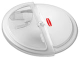 Rubbermaid FG9G7800WHT ProSave Round Flat Lid with 4-Cup Scoop & Clear Rotating Sliding Door - White - fits BRUTE 2632 Containers