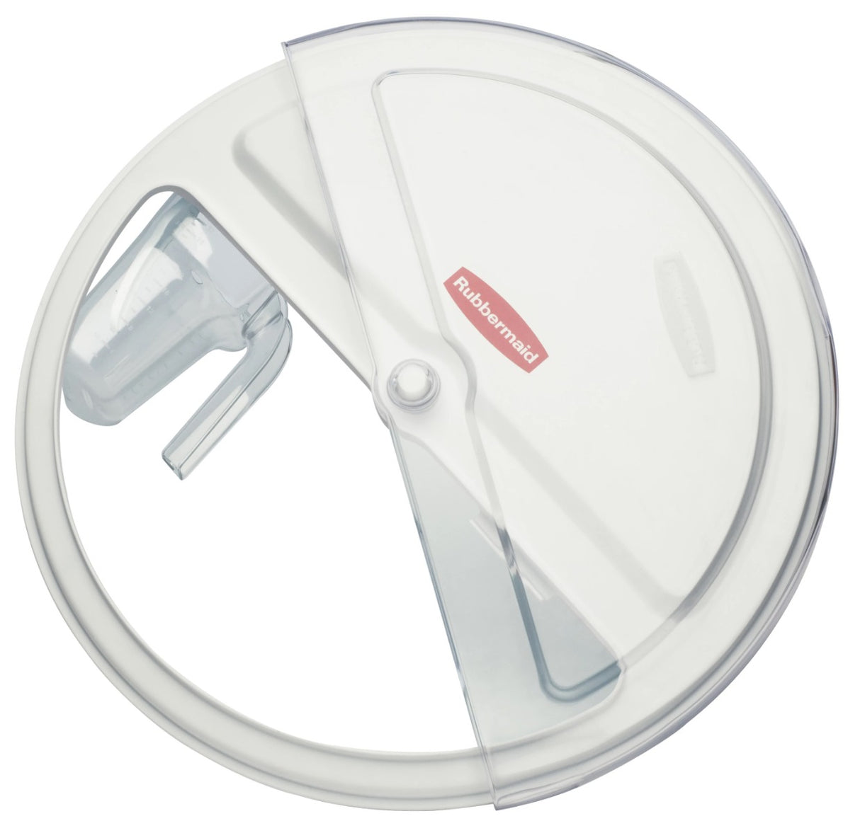 Rubbermaid FG9G7800WHT ProSave Round Flat Lid with 4-Cup Scoop & Clear Rotating Sliding Door - White - fits BRUTE 2632 Containers
