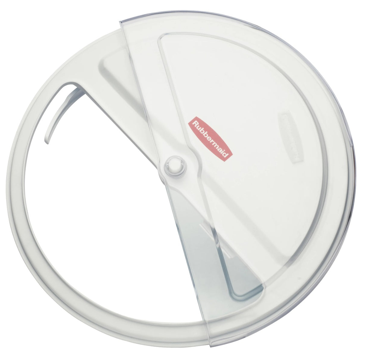 Rubbermaid FG9G7800WHT ProSave Round Flat Lid with 4-Cup Scoop & Clear Rotating Sliding Door - White - fits BRUTE 2632 Containers