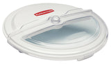 Rubbermaid FG9G7800WHT ProSave Round Flat Lid with 4-Cup Scoop & Clear Rotating Sliding Door - White - fits BRUTE 2632 Containers