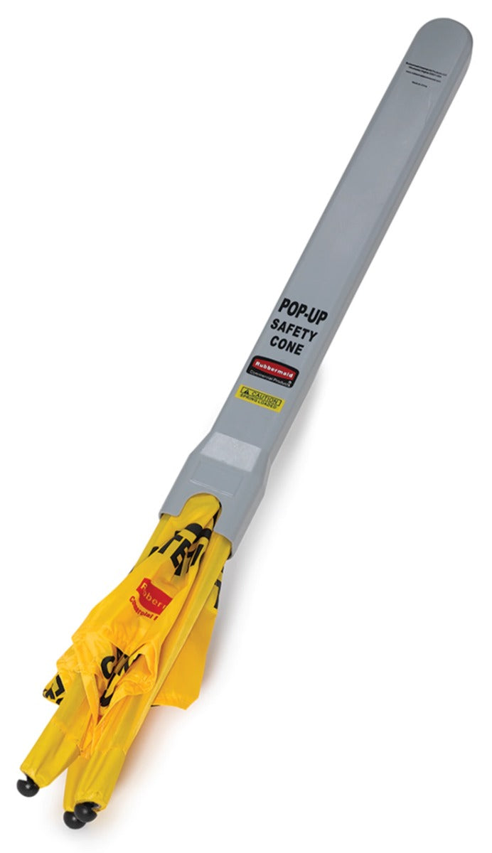 Rubbermaid FG9S0000YEL Multi-Lingual "Caution" Wet Floor Pop-Up Floor Cone Safety Sign with Wall-Mounted Case 20" - Yellow
