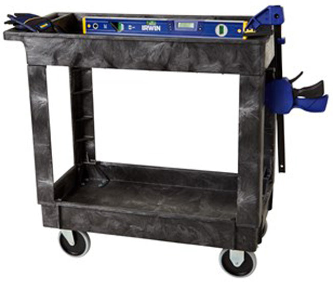 Rubbermaid FG9T6600BLA 500 lb. Small 2 Shelf Heavy-Duty Utility Cart with Lipped Shelf 34" x 17" x 31"H - Black