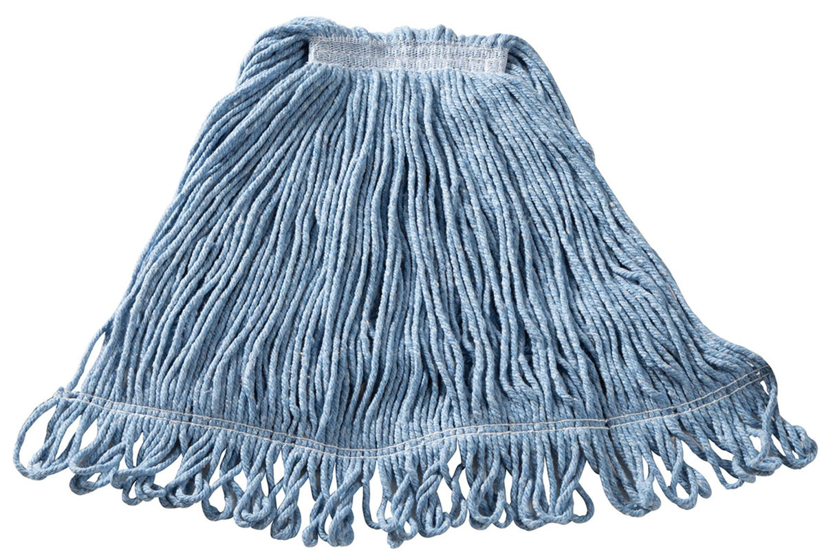 Rubbermaid FGD21206BL00 Super Stitch Medium Cotton/Synthetic Blend Wet Mop Head with 1" Headband & Looped End 20 oz. -Blue