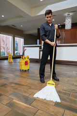 Rubbermaid FGH115000000 Invader Wood Wet Mop Handle with Side-Gate Style Yellow Plastic Head 54"L - Brown - for use with 1" Headbands only