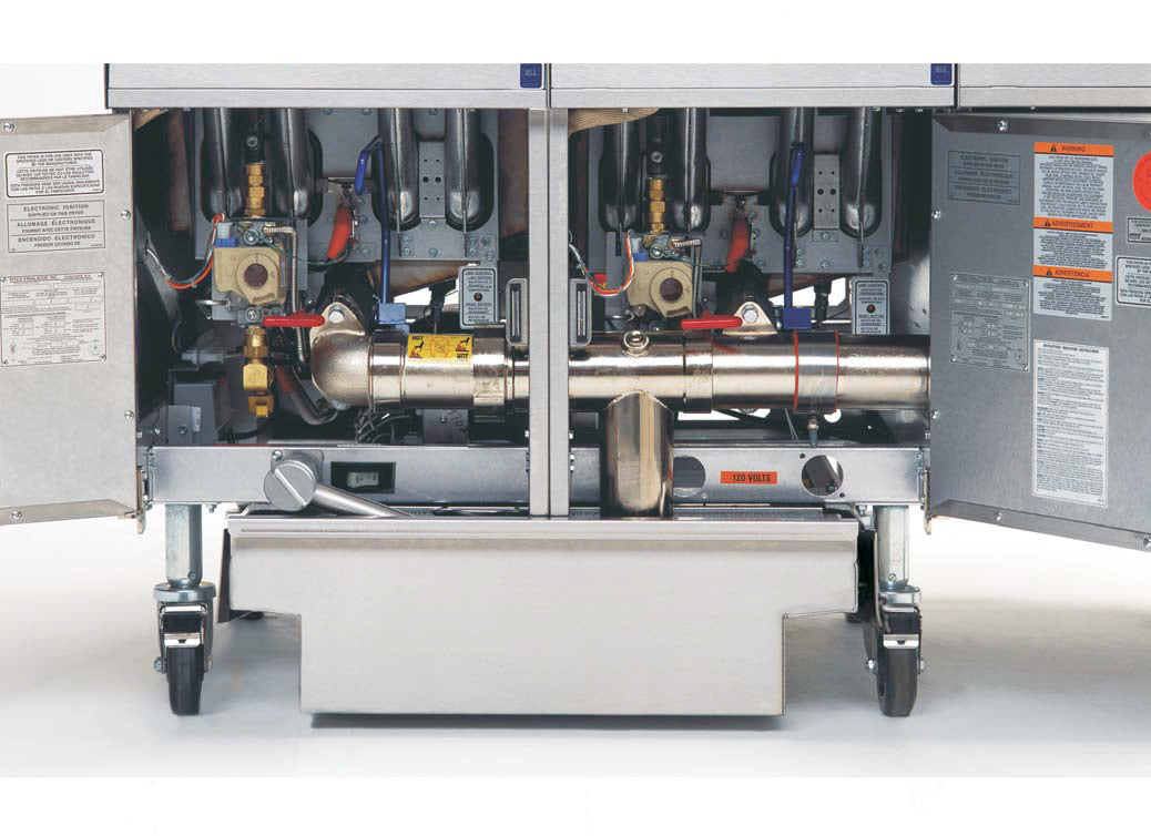 Pitco SSH55-4FD-SSTC Solstice 4 Bank Natural Gas Floor Fryer w/ Millivolt Controls 160-200 lbs./cap. - 110,000 BTU
