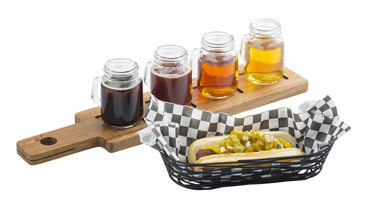 TableCraft FLIGHT2 Reversible Acacia Wood Paddle Tasting Flight 17" x 4" x 5/8" - Holds (4) Glasses (Not Included)