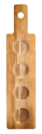 TableCraft FLIGHT2 Reversible Acacia Wood Paddle Tasting Flight 17" x 4" x 5/8" - Holds (4) Glasses (Not Included)
