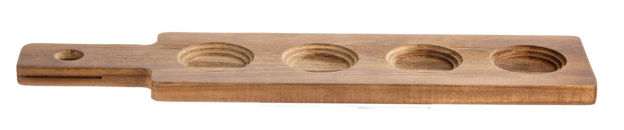 TableCraft FLIGHT2 Reversible Acacia Wood Paddle Tasting Flight 17" x 4" x 5/8" - Holds (4) Glasses (Not Included)