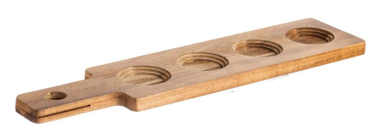 TableCraft FLIGHT2 Reversible Acacia Wood Paddle Tasting Flight 17" x 4" x 5/8" - Holds (4) Glasses (Not Included)