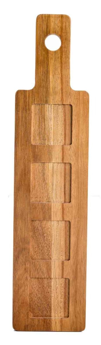 TableCraft FLIGHT2 Reversible Acacia Wood Paddle Tasting Flight 17" x 4" x 5/8" - Holds (4) Glasses (Not Included)