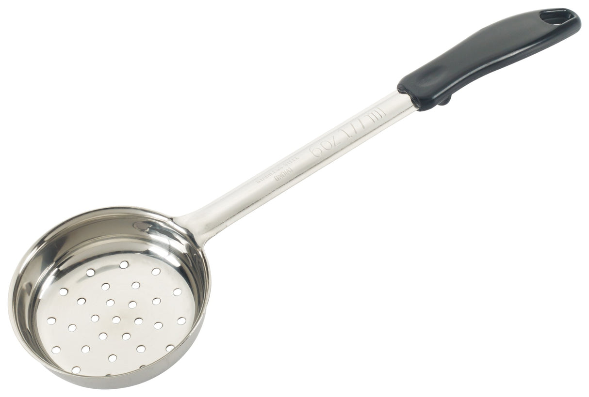 Winco FPP-6 One-Piece Stainless Steel Perforated Round Food Portioner with Black Plastic Handle 6 oz.