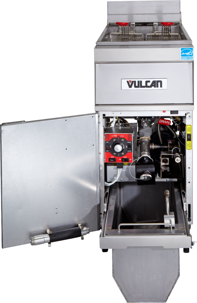 Vulcan 1ER50AF Electric Floor Fryer with Analog Controls and KleenScreen Filtration - Holds 50 lbs. - 208/3-ph, 17kW