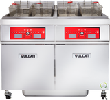 Vulcan 2ER85CF Two Bank Electric Floor Fryer with Computer Controls and KleenScreen Filtration - Holds 170 lbs. - 208v/3-ph, 24kW