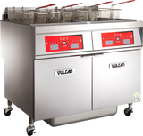 Vulcan 2ER85CF Two Bank Electric Floor Fryer with Computer Controls and KleenScreen Filtration - Holds 170 lbs. - 208v/3-ph, 24kW