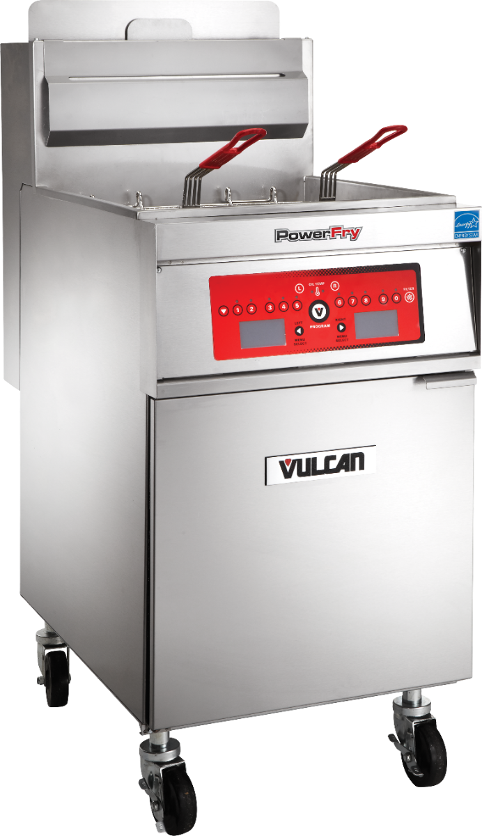 Vulcan 1VK65C One Bank Natural Gas Floor Fryer with PowerFry5 and Computer Controls - Holds 65 to 70 lbs. - 80,000 BTU