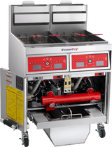 Vulcan 2VK45DF Two Bank Natural Gas Floor Fryer with PowerFry5, Solid State Digital Controls, and KleenScreen Filtration - Holds 90 to 100 lbs. - 140,000 BTU