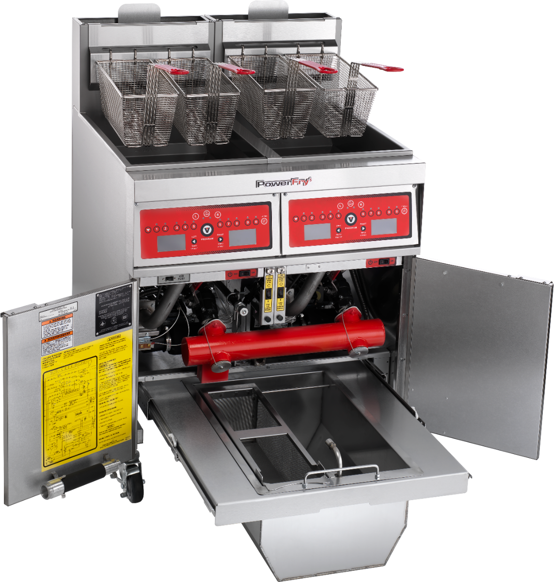 Vulcan 2VK45CF Two Unit Natural Gas Floor Fryer with PowerFry5, Computer Controls, and KleenScreen Filtration - Holds 90 to 100 lbs. - 140,000 BTU