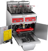 Vulcan 2VK45CF Two Unit Natural Gas Floor Fryer with PowerFry5, Computer Controls, and KleenScreen Filtration - Holds 90 to 100 lbs. - 140,000 BTU