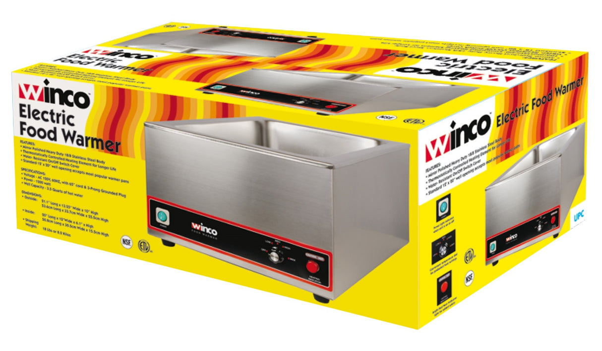 Winco FW-S500 Countertop Electric Food Warmer 22-1/2"W x 14-5/8"D x 9-3/8"H - Holds (1) Full Size Pan 6"Deep - 120v, 1200W
