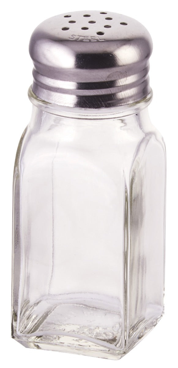Winco G-109 Square Glass Salt & Pepper Shaker with Stainless Steel Mushroom Top 2 oz. - Clear - 12/Case