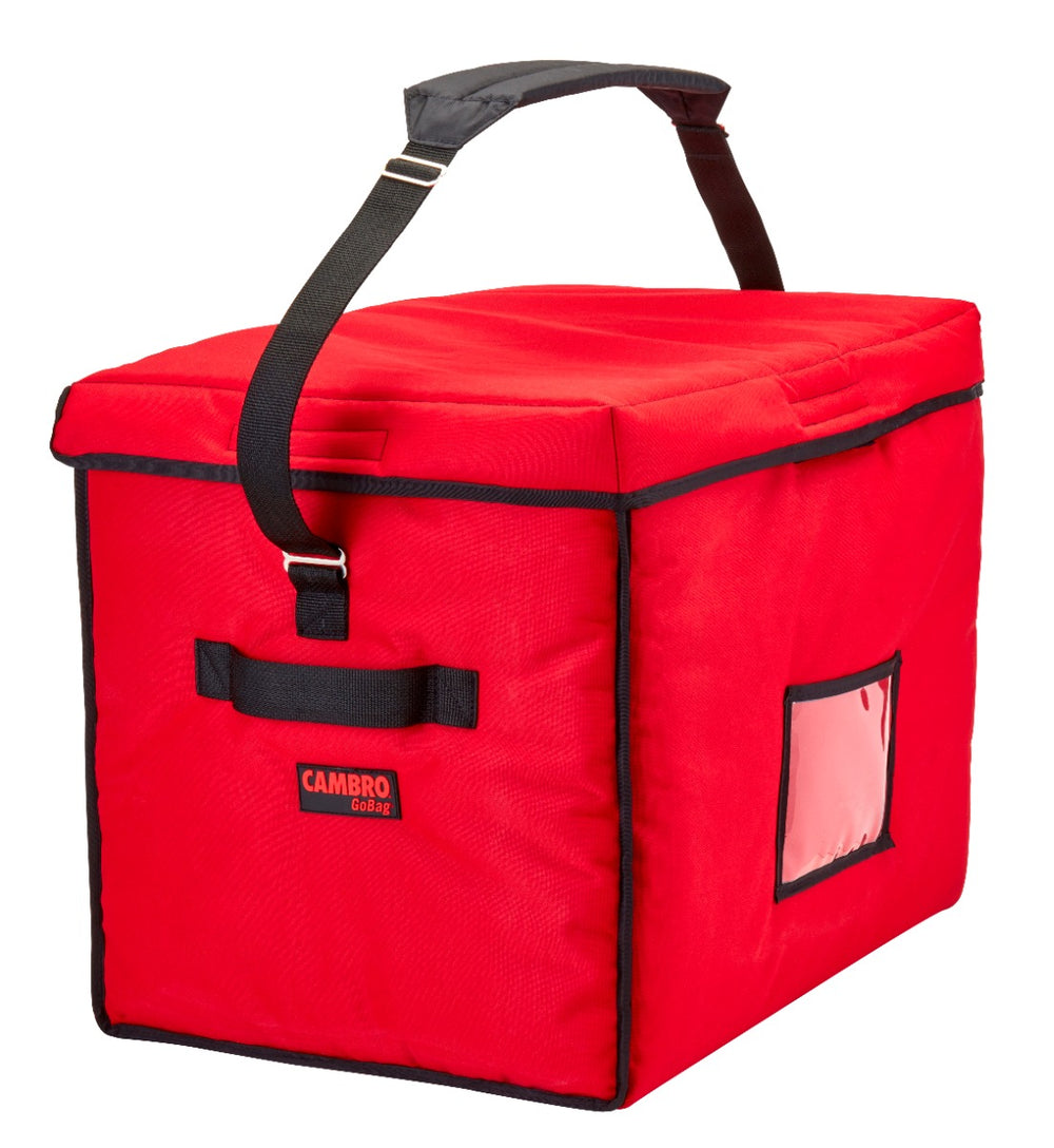 Cambro GBD211517521 GoBag Nylon Insulated Stadium Food Delivery Bag with Velcro Lid, Sewn-In Straps and Ticket Pouch 21" x 15" x 17" - Red